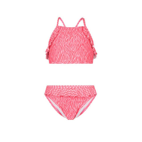 Just Beach crop bikini met ruches roze Meisjes Gerecycled polyester Zebraprint