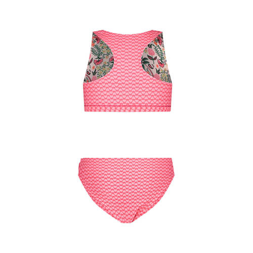 Just Beach reversible crop bikini roze groen Meisjes Polyester Bloemen 122 128
