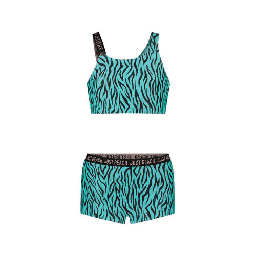 Just Beach crop bikini turquoise/zwart Blauw Meisjes Polyester Zebraprint
