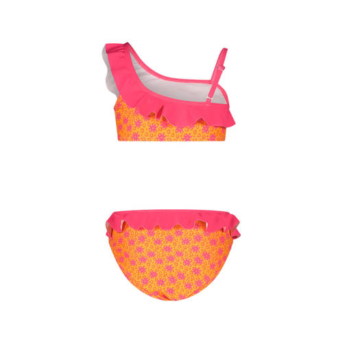 Just Beach crop bikini met ruches oranje roze Meisjes Polyester Bloemen 122 128