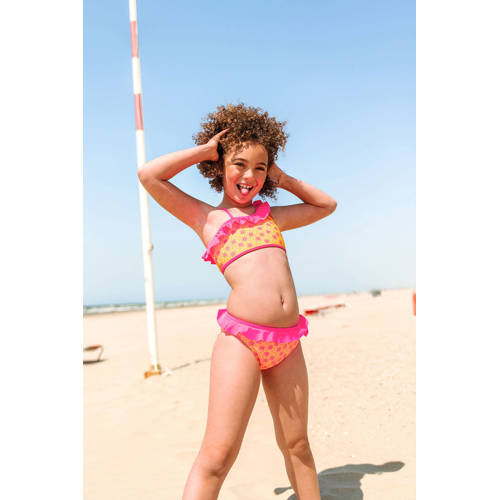 Just Beach crop bikini met ruches oranje roze Meisjes Polyester Bloemen 122 128