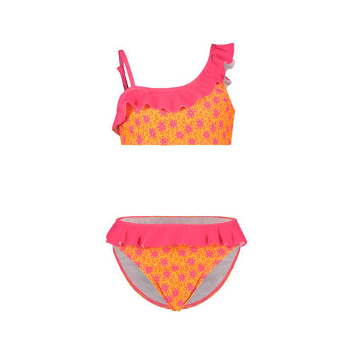 Just Beach crop bikini met ruches oranje/roze Meisjes Gerecycled polyester