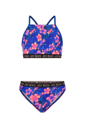 crop bikini blauw/roze