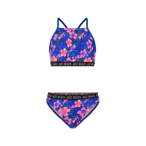 Just Beach crop bikini blauw/roze Meisjes Polyester Bloemen - 152