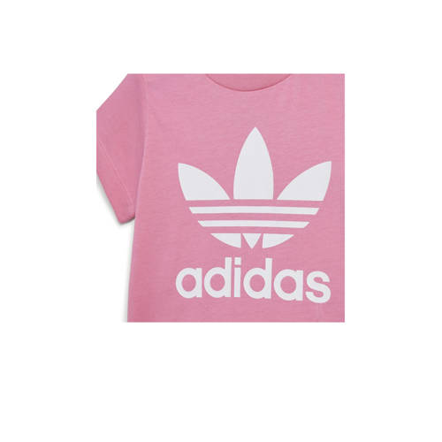 Adidas Originals T-shirt roze wit Jongens Meisjes Katoen Ronde hals Logo 74