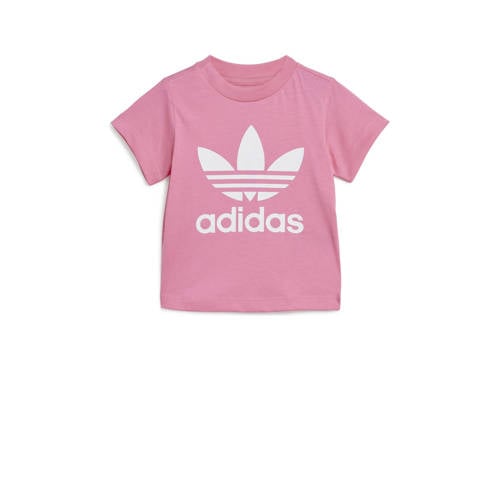 adidas Originals T-shirt roze/wit Jongens/Meisjes Katoen Ronde hals Logo - 68