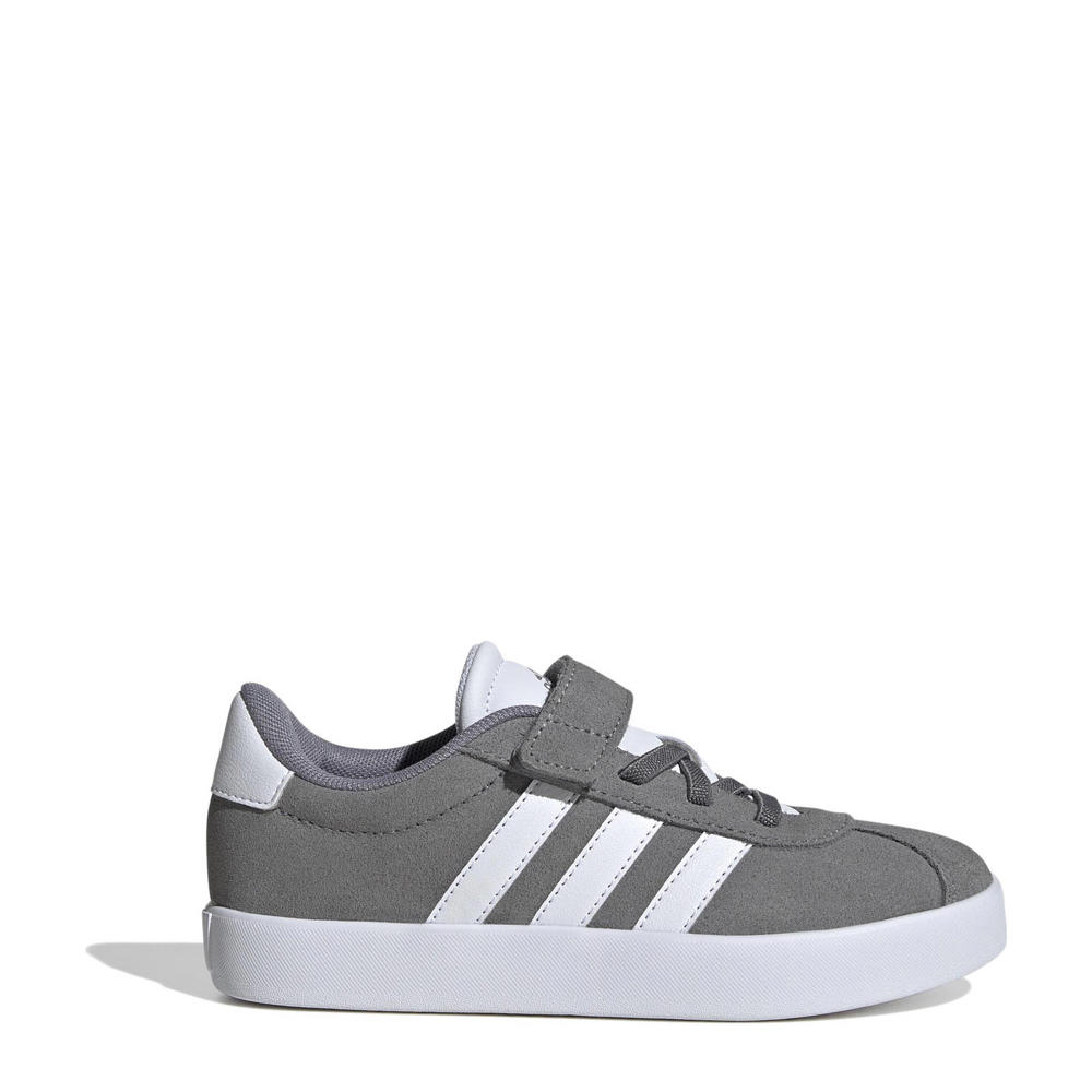 Grijs en witte jongens en meisjes adidas Sportswear VL Court 3.0 sneakers van suède met veter- met klittenbandsluiting
