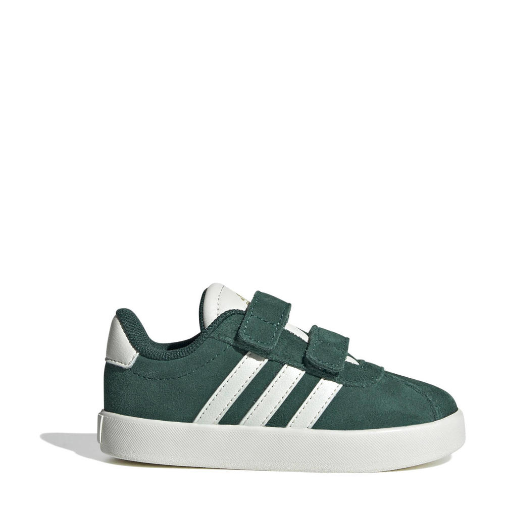 Donkergroen en witte jongens en meisjes adidas Sportswear VL Court 3.0 sneakers van suède met klittenband