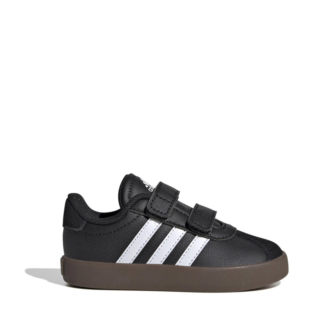 Zwart en witte jongens en meisjes adidas Sportswear VL Court 3.0 sneakers van leer/suède met klittenband