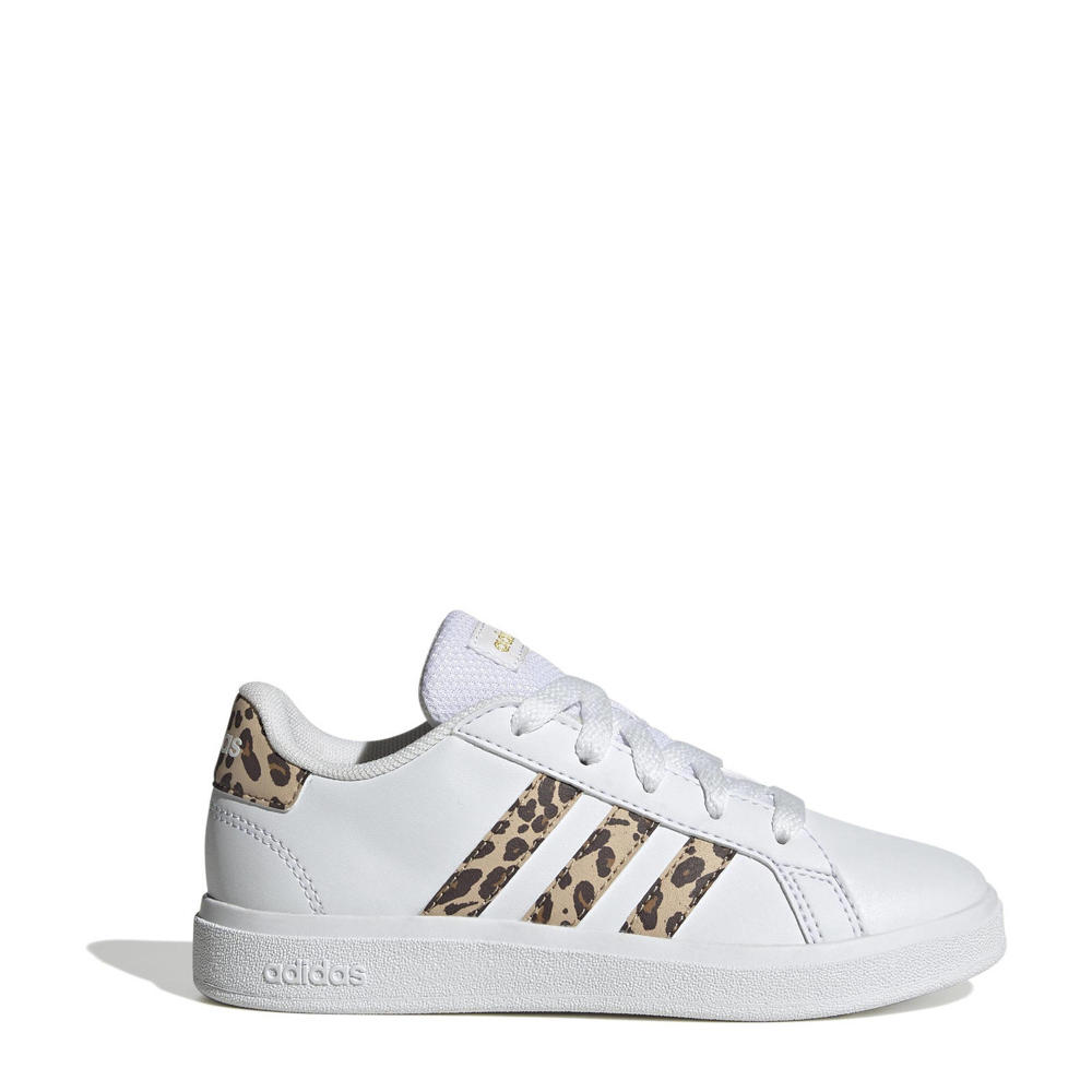 Witte jongens en meisjes adidas Sportswear Grand Court 2.0 sneakers van imitatieleer/textiel met veters en panterprint