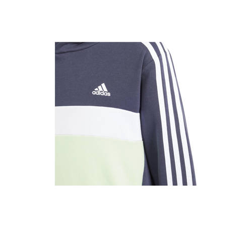 Adidas Sportswear fleece hoodie donkerblauw ecru lichtgroen Trui Jongens Katoen Capuchon 128