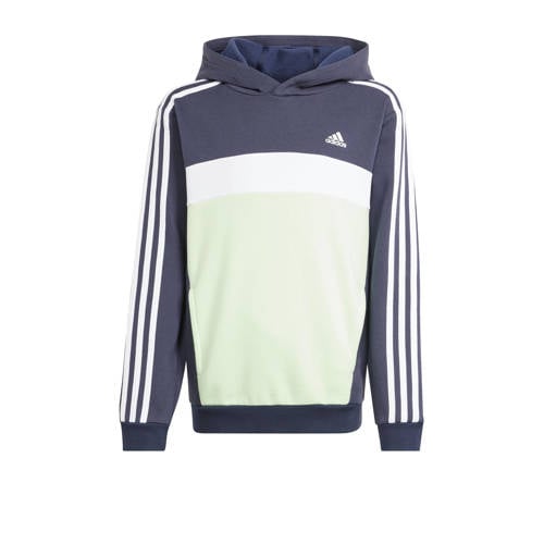 adidas Sportswear fleece hoodie donkerblauw/ecru/lichtgroen Trui Jongens Katoen Capuchon