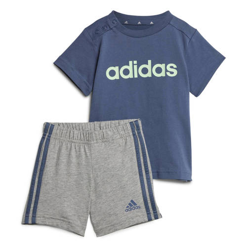 adidas Sportswear T-shirt + short blauw/grijs Shirt + broek Jongens/Meisjes Katoen Ronde hals