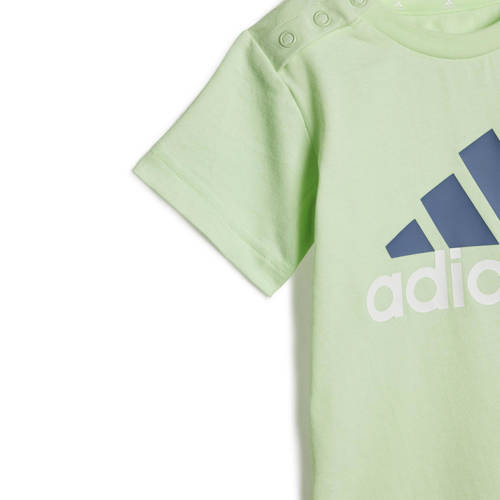 Adidas Sportswear T-shirt + short lichtgroen donkerblauw Shirt + broek Jongens Meisjes Katoen Ronde hals 104