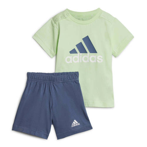 adidas Sportswear T-shirt + short lichtgroen/donkerblauw Shirt + broek Jongens/Meisjes Katoen Ronde hals