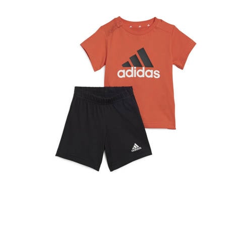 adidas Sportswear T-shirt + short oranje/zwart Shirt + broek Jongens/Meisjes Katoen Ronde hals