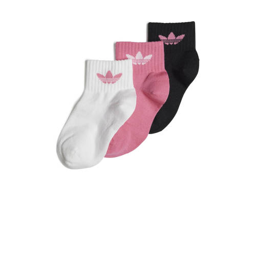 adidas Originals enkelsokken - set van 3 wit/roze/zwart Jongens/Meisjes Katoen