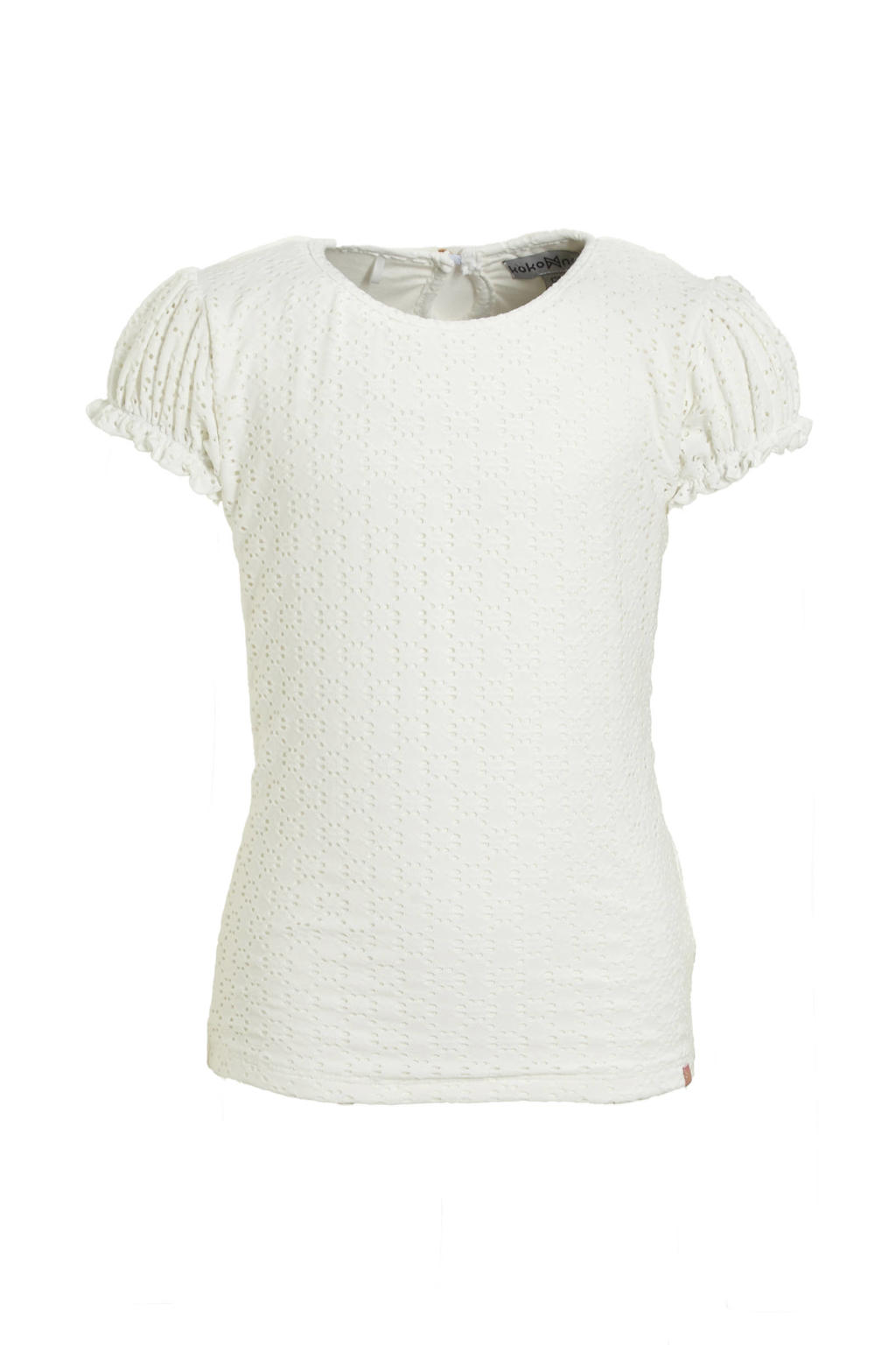 Witte meisjes Koko Noko jurk T-shirt ss van katoen met effen, korte mouwen en ronde hals