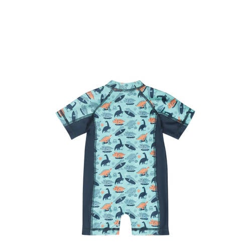 Dirkje UV zwempak donkerblauw aquablauw multicolor UV shirt Jongens Polyester Opstaande kraag 110 116