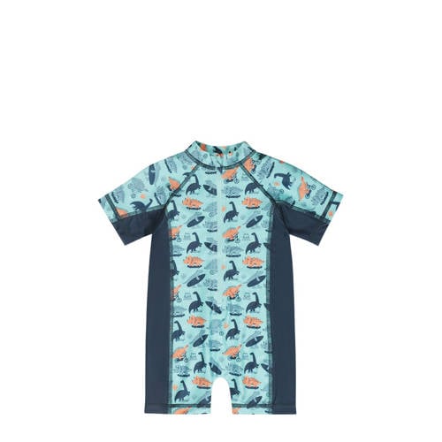 Dirkje UV zwempak donkerblauw/aquablauw/multicolor UV shirt Jongens Polyester Opstaande kraag