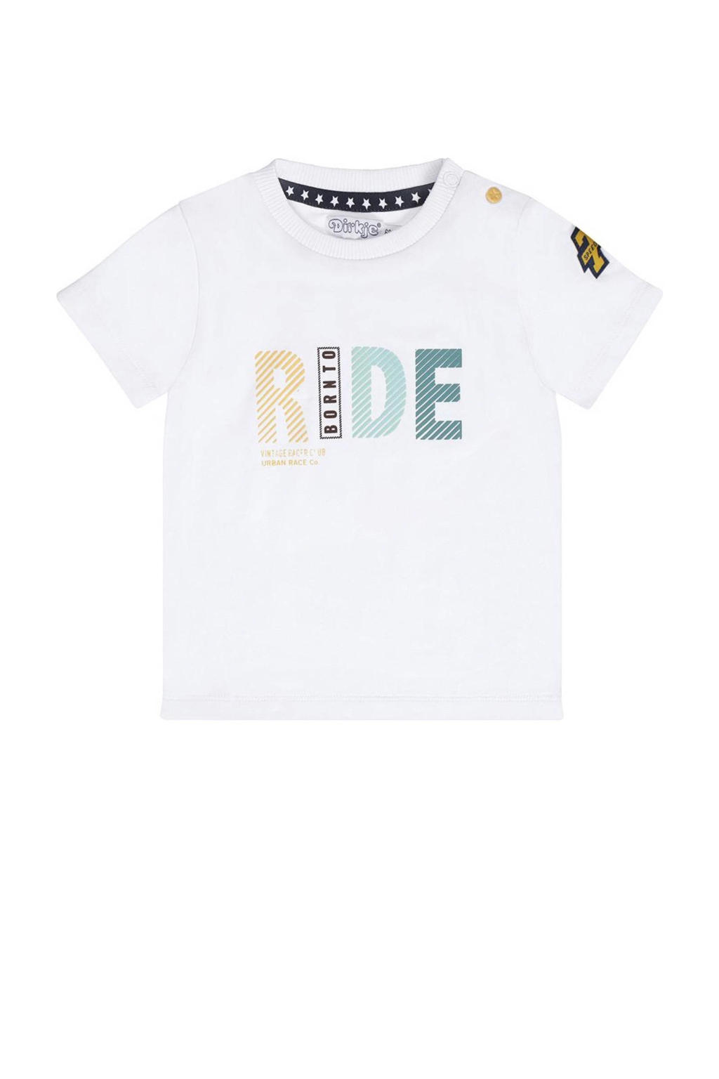 Witte jongens Dirkje T-shirt T-shirt ss van katoen met tekst print, korte mouwen en ronde hals