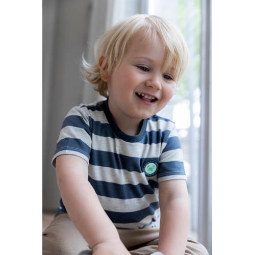 Dirkje gestreept T-shirt ss donkerblauw beige Meisjes Katoen Ronde hals 56