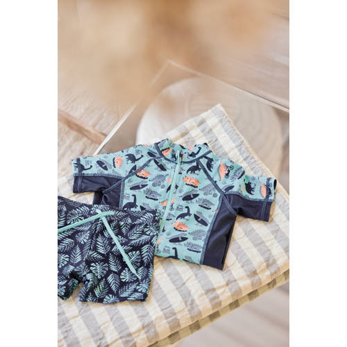 Dirkje zwemshort donkerblauw aquablauw Zwemboxer Jongens Polyester Blad 110 116