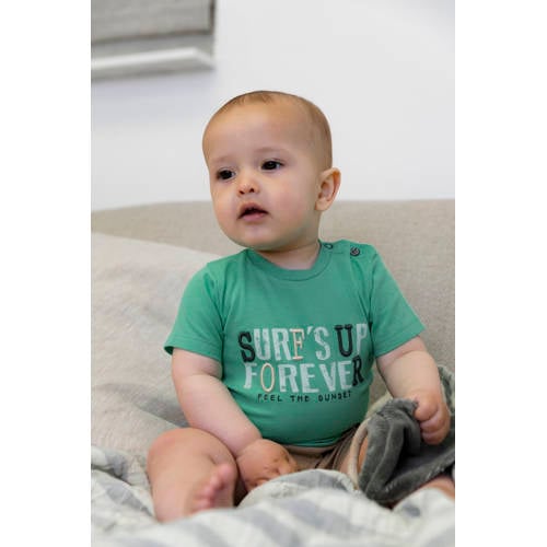 Dirkje T-shirt ss met tekst groen Jongens Katoen Ronde hals Tekst 56