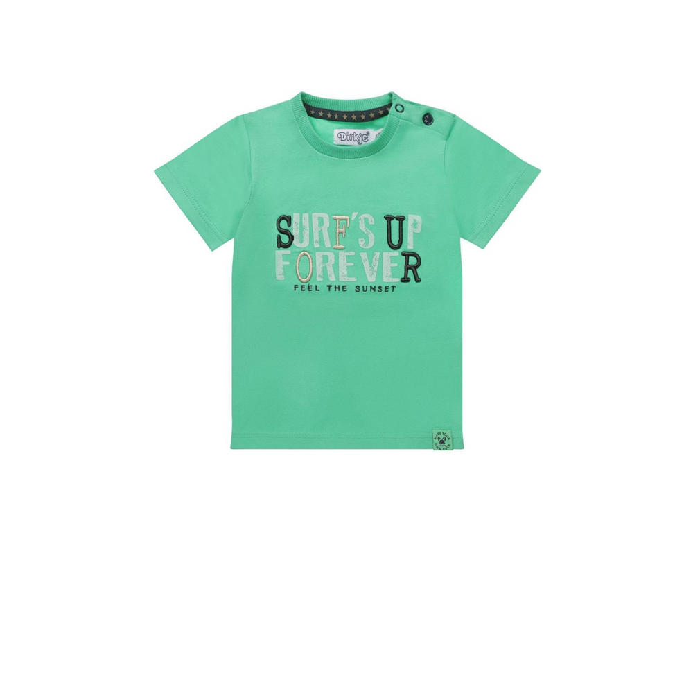 Groene jongens Dirkje T-shirt T-shirt ss van katoen met tekst print, korte mouwen en ronde hals