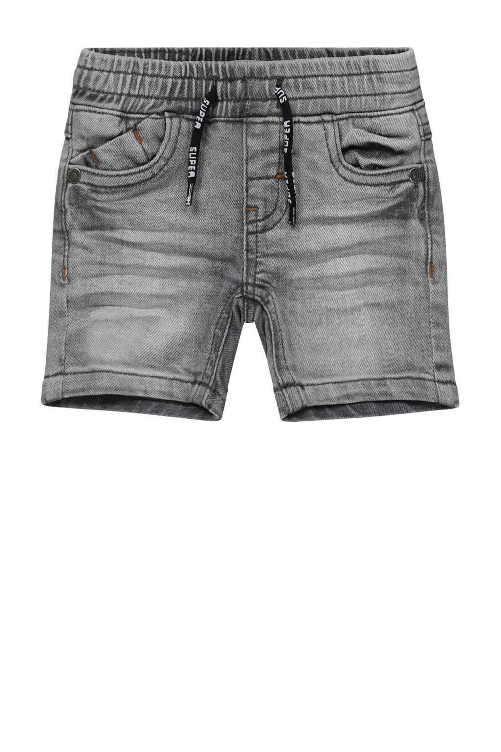 Grijze jongens Dirkje slim fit short Jeans shorts van katoen met elastische tailleband met koord en effen