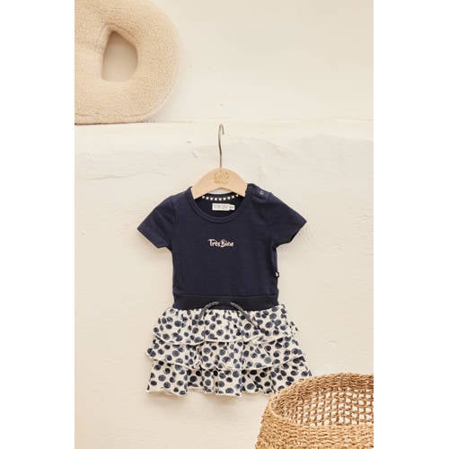 Dirkje jurk Dress ss + headband met stippen donkerblauw Meisjes Katoen Ronde hals 56