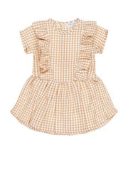 thumbnail: Oranje en witte meisjes Dirkje geruite jurk Dress ss van katoen met korte mouwen en ronde hals