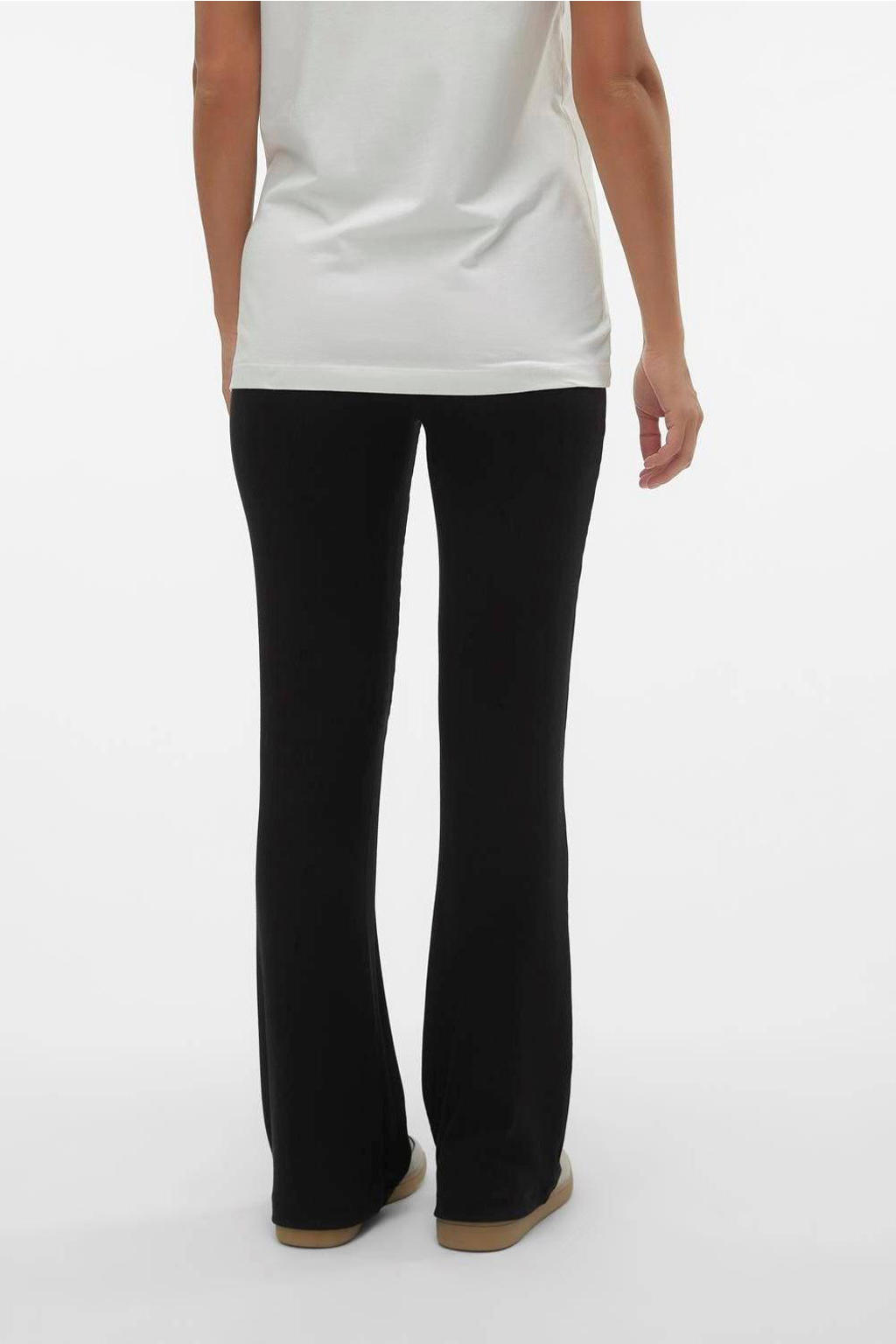 Zwarte dames MAMALICIOUS high waist flared zwangerschapslegging van modal met elastische tailleband en effen