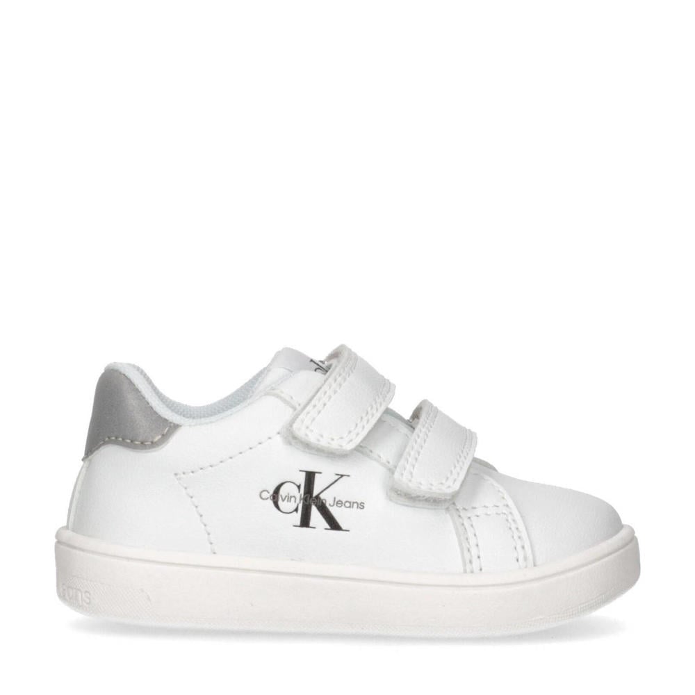 Witte jongens Calvin Klein sneakers van imitatieleer met klittenband