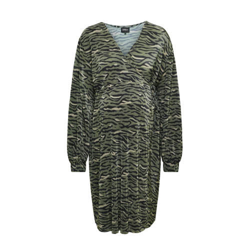 ONLY MATERNITY zwangerschapsjurk OLMCLAUDIA met all over print groen zwart Dames Polyester V-hals S