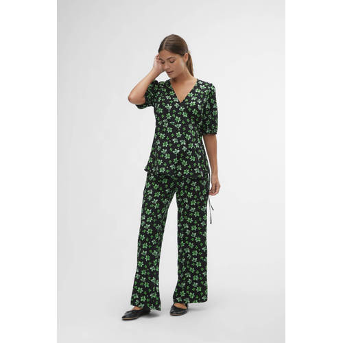 Mamalicious gebloemde zwangerschaps- en voedingstop MLELLINOR TESS zwart groen Dames Polyester V-hals XS