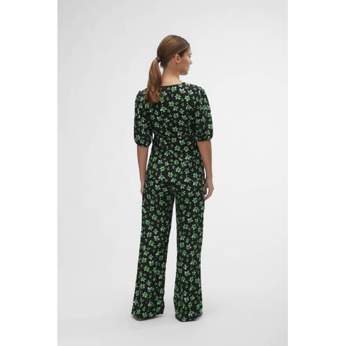 Mamalicious gebloemde loose fit broek MLELLINOR van polyester zwart groen S