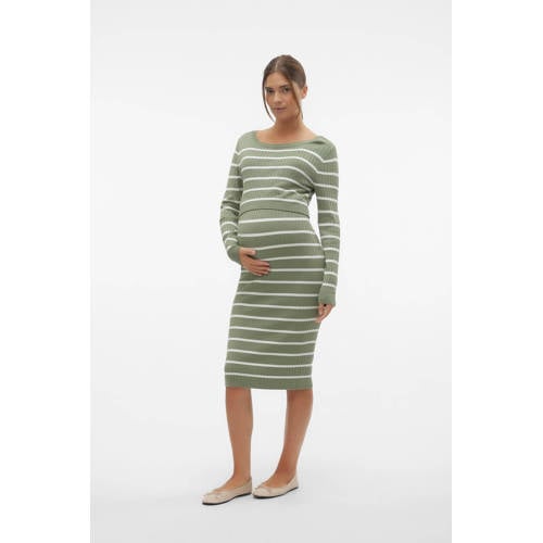 Mamalicious gestreepte zwangerschaps- en voedingsjurk MLNEWSIV JUNE groen wit Dames Viscose Ronde hals S