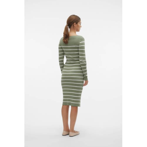 Mamalicious gestreepte zwangerschaps- en voedingsjurk MLNEWSIV JUNE groen wit Dames Viscose Ronde hals S