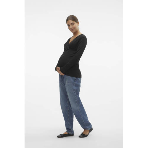 Mamalicious zwangerschaps- en voedingslongsleeve MLBRYNJA zwart Dames Tencel V-hals S