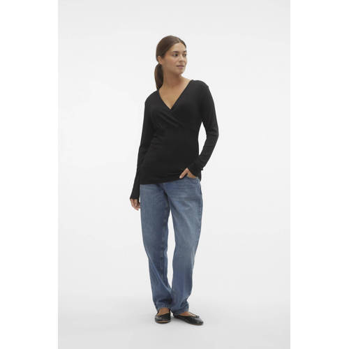 Mamalicious zwangerschaps- en voedingslongsleeve MLBRYNJA zwart Dames Tencel V-hals S