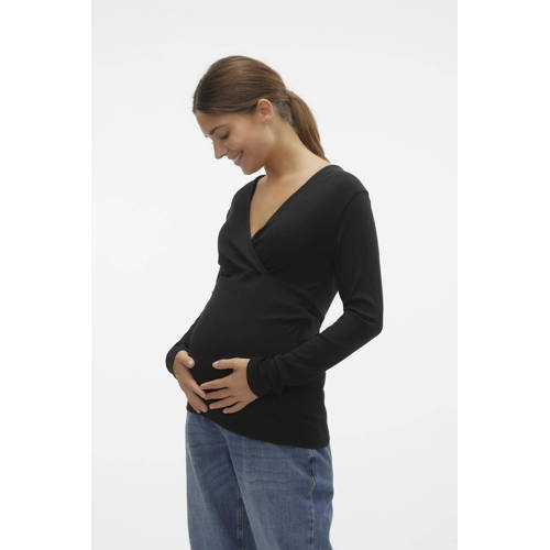 Mamalicious zwangerschaps- en voedingslongsleeve MLBRYNJA zwart Dames Tencel V-hals XL