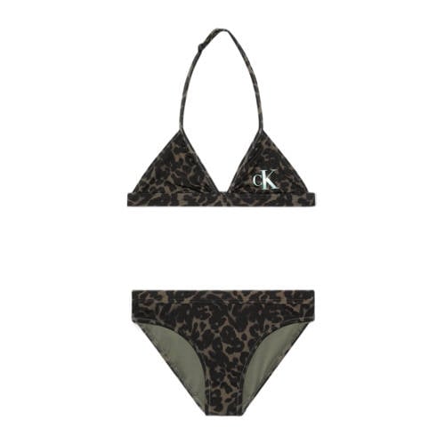 Calvin Klein triangel bikini olijfgroen/zwart Meisjes Polyester Panterprint
