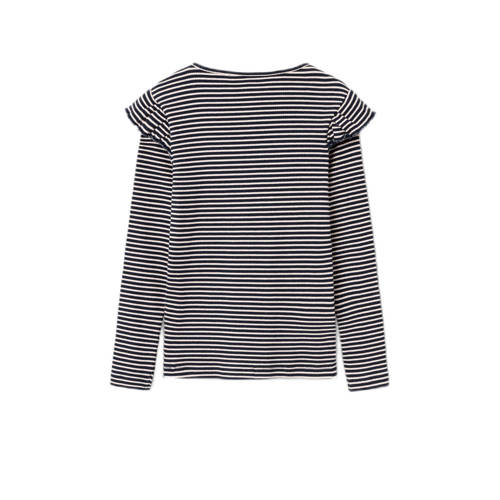 name it KIDS gestreepte fijngebreide trui NKFTESILLA LS SLIM TOP donkerblauw wit Meisjes Stretchkatoen Ronde hals 116