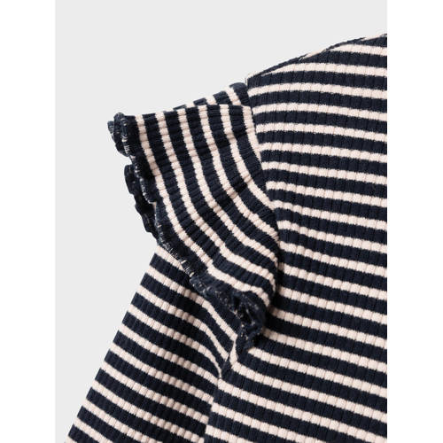 name it KIDS gestreepte longsleeve NKFTESILLA donkerblauw wit Meisjes Stretchkatoen Ronde hals 116