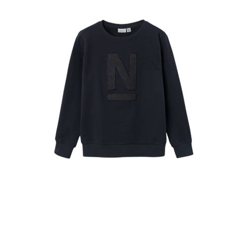 NAME IT KIDS sweater NKMTOMANSE LS SWEAT BRU met logo zwart Logo