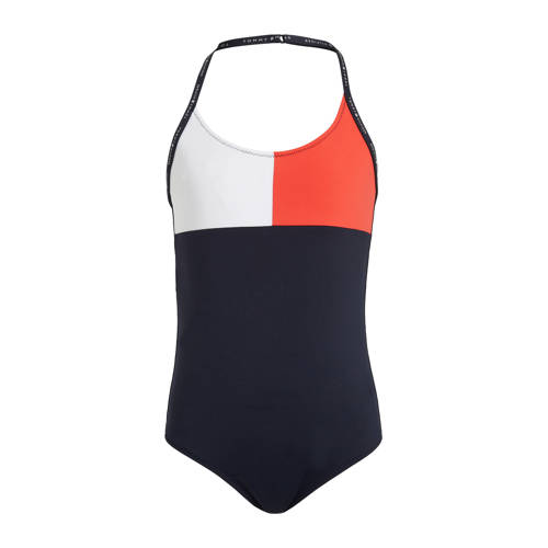 Tommy Hilfiger halter badpak donkerblauw/wit/rood Meisjes Polyamide Logo - maat 152/164 afbeelding