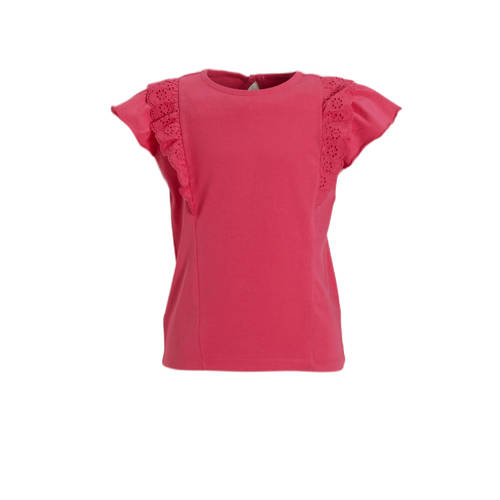 anytime T-shirt met broderie roze Top Meisjes Katoen Ronde hals Effen - 110/116