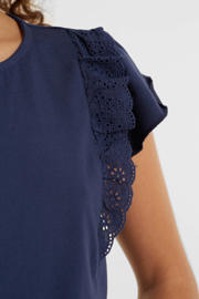 thumbnail: anytime T-shirt met broderie donkerblauw
