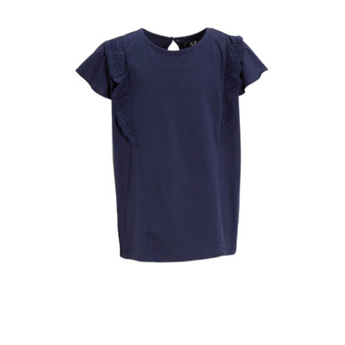 anytime T-shirt met broderie donkerblauw Top Meisjes Katoen Ronde hals